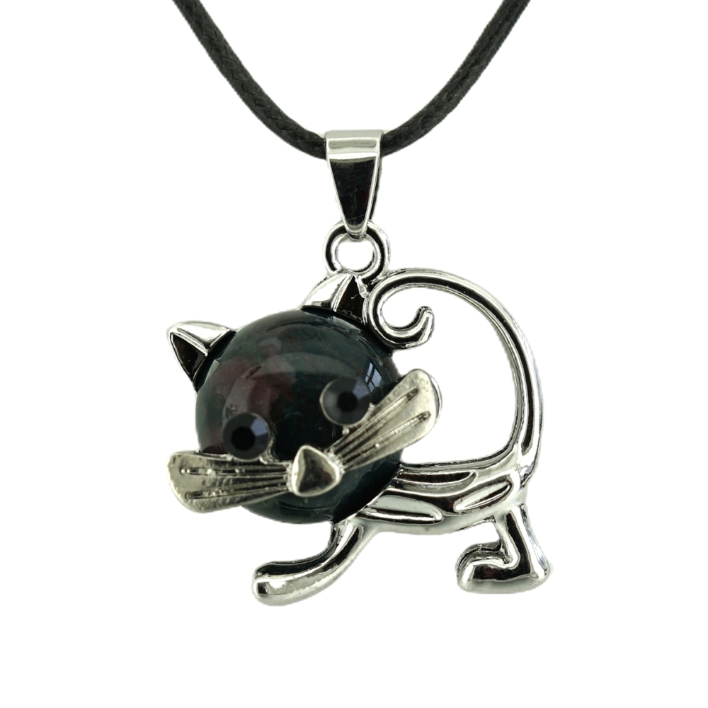 Lovely Simple Cat Crystal Gemstone Pendant Necklace Chakra Stone Jewelry for Women Girls