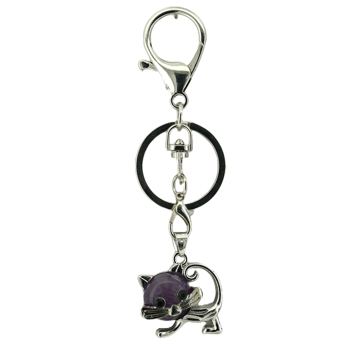 Lovely Simple Cat Natural Crystal Gemstone Keychain Stone Chakra Keyring