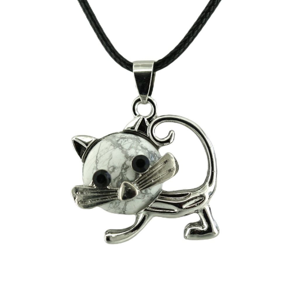 Lovely Simple Cat Crystal Gemstone Pendant Necklace Chakra Stone Jewelry for Women Girls