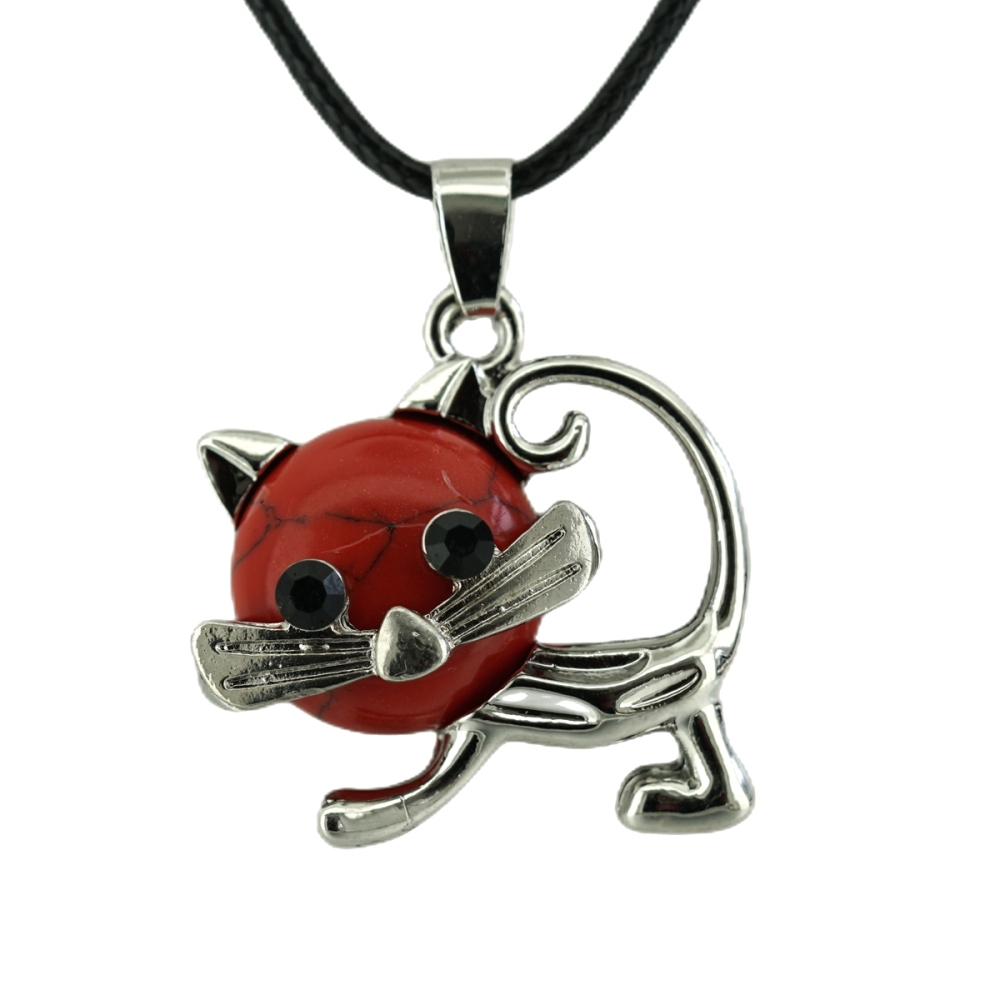 Lovely Simple Cat Crystal Gemstone Pendant Necklace Chakra Stone Jewelry for Women Girls