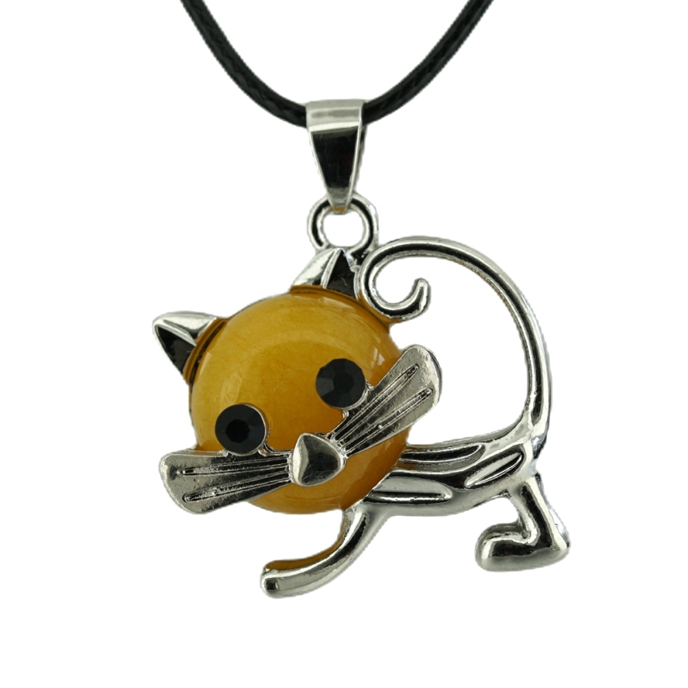 Lovely Simple Cat Crystal Gemstone Pendant Necklace Chakra Stone Jewelry for Women Girls