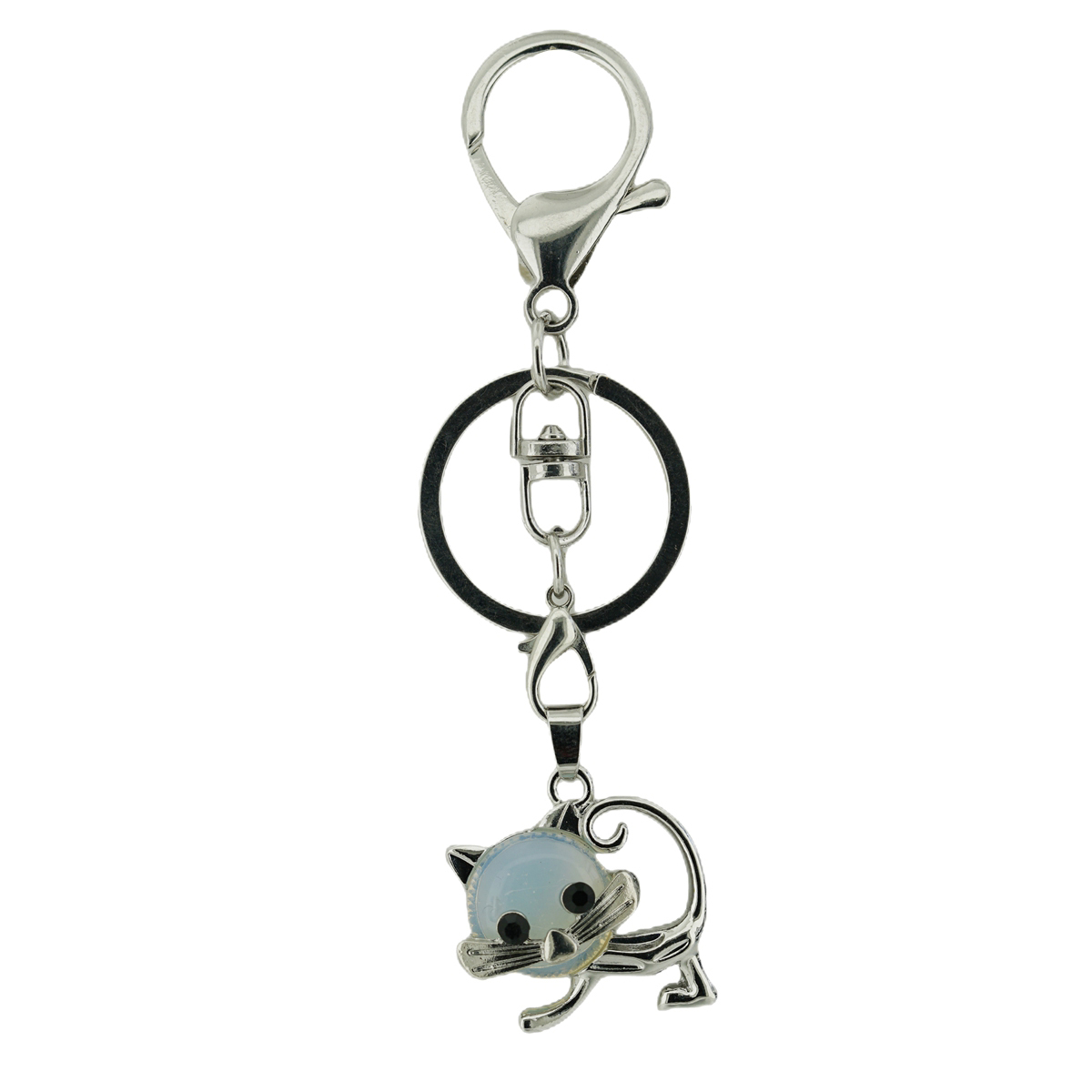 Lovely Simple Cat Natural Crystal Gemstone Keychain Stone Chakra Keyring