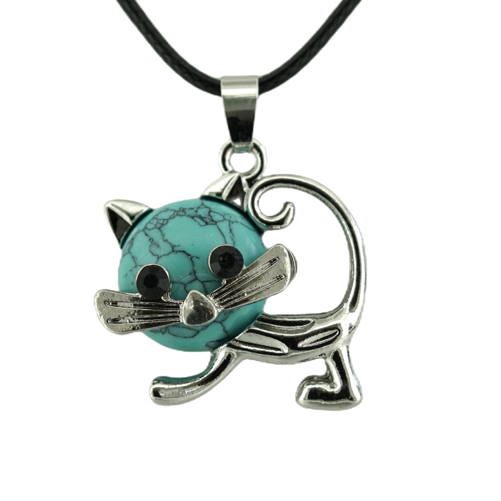 Lovely Simple Cat Crystal Gemstone Pendant Necklace Chakra Stone Jewelry for Women Girls