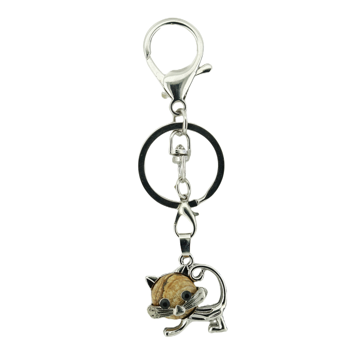 Lovely Simple Cat Natural Crystal Gemstone Keychain Stone Chakra Keyring