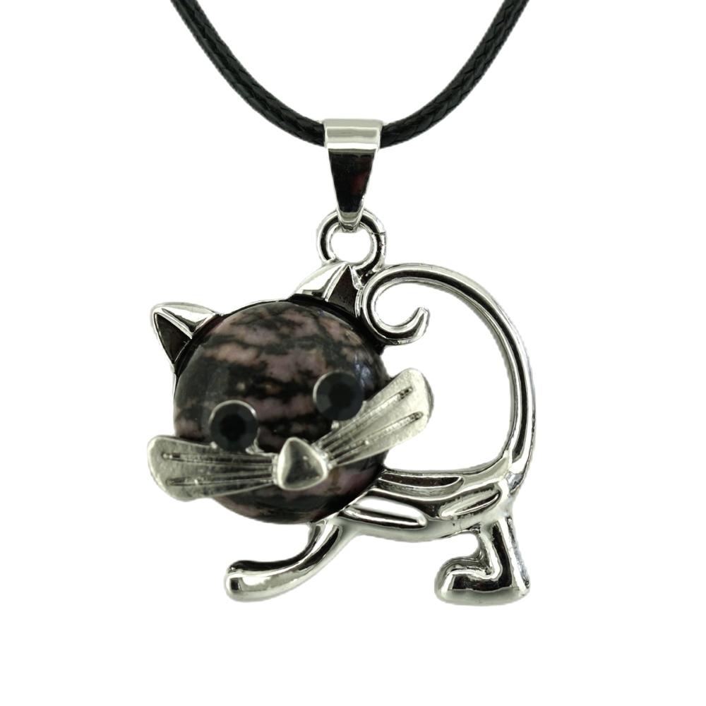Lovely Simple Cat Crystal Gemstone Pendant Necklace Chakra Stone Jewelry for Women Girls