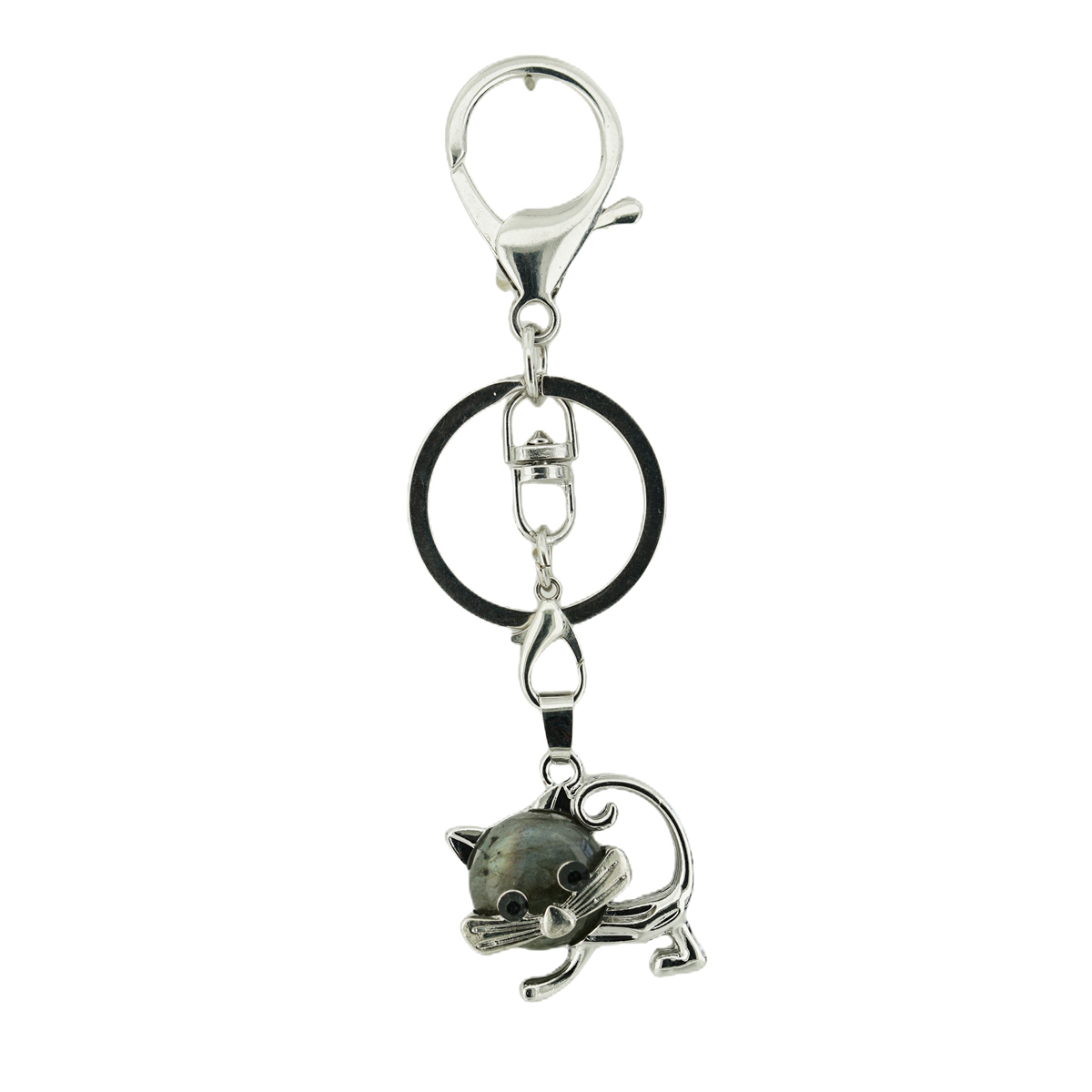 Lovely Simple Cat Natural Crystal Gemstone Keychain Stone Chakra Keyring