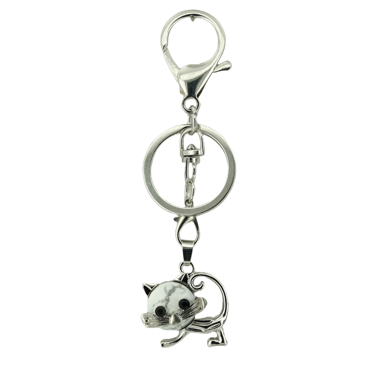 Lovely Simple Cat Natural Crystal Gemstone Keychain Stone Chakra Keyring