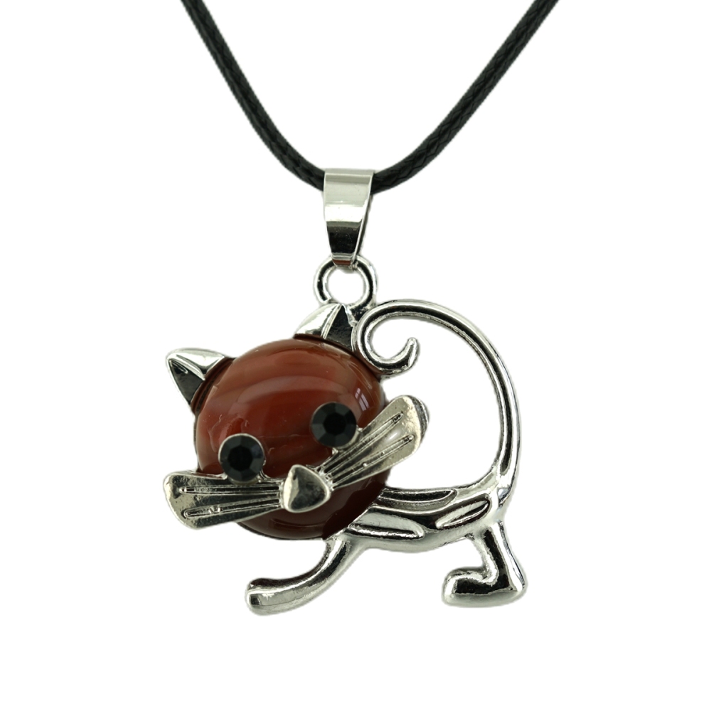Lovely Simple Cat Crystal Gemstone Pendant Necklace Chakra Stone Jewelry for Women Girls
