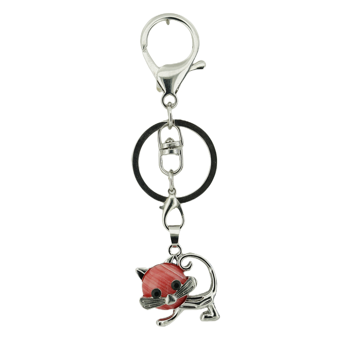 Lovely Simple Cat Natural Crystal Gemstone Keychain Stone Chakra Keyring