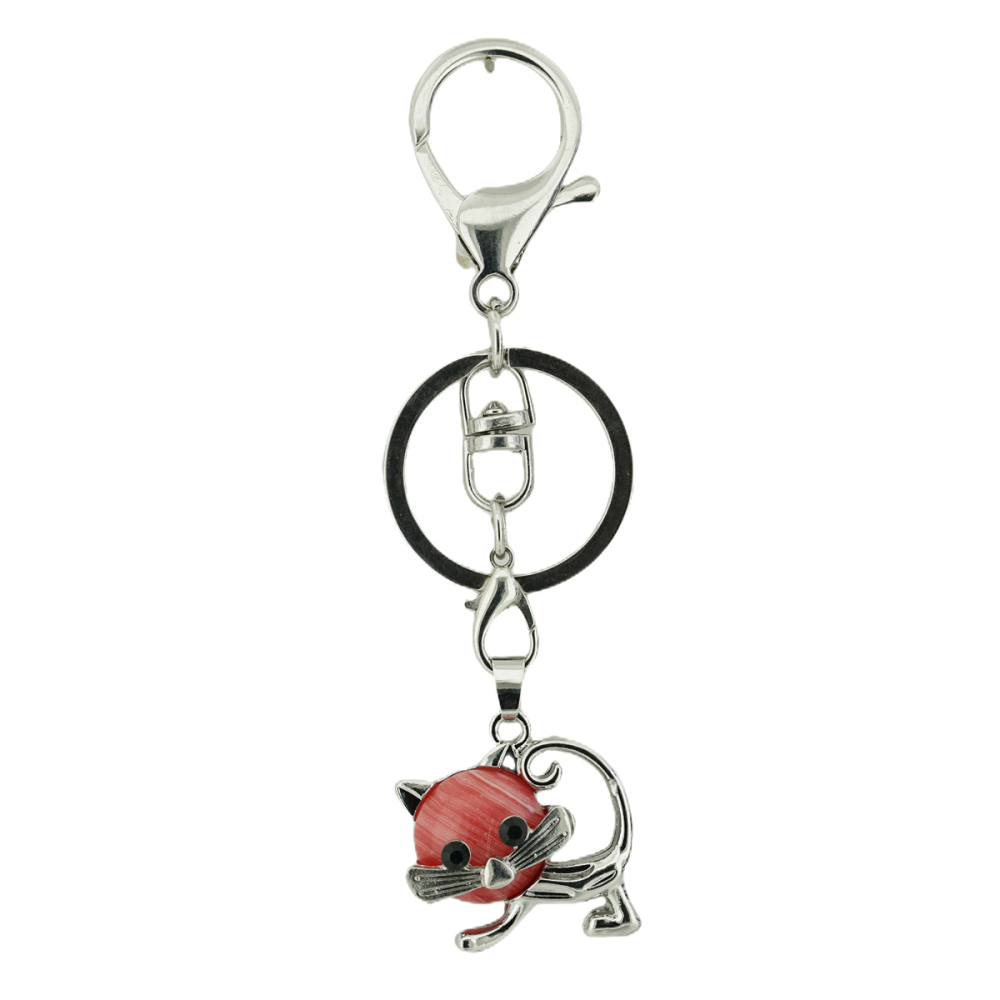 Lovely Simple Cat Natural Crystal Gemstone Keychain Stone Chakra Keyring