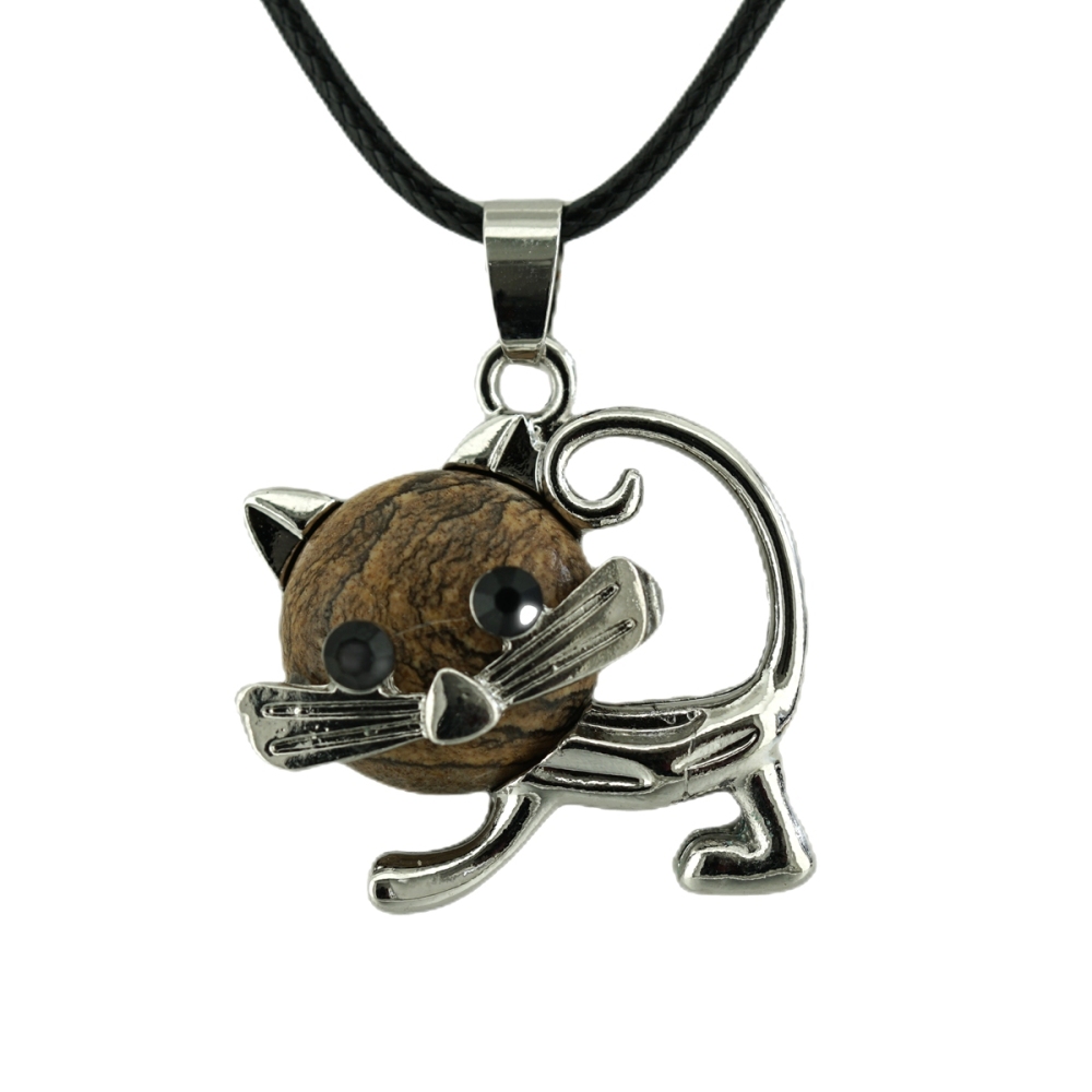 Lovely Simple Cat Crystal Gemstone Pendant Necklace Chakra Stone Jewelry for Women Girls