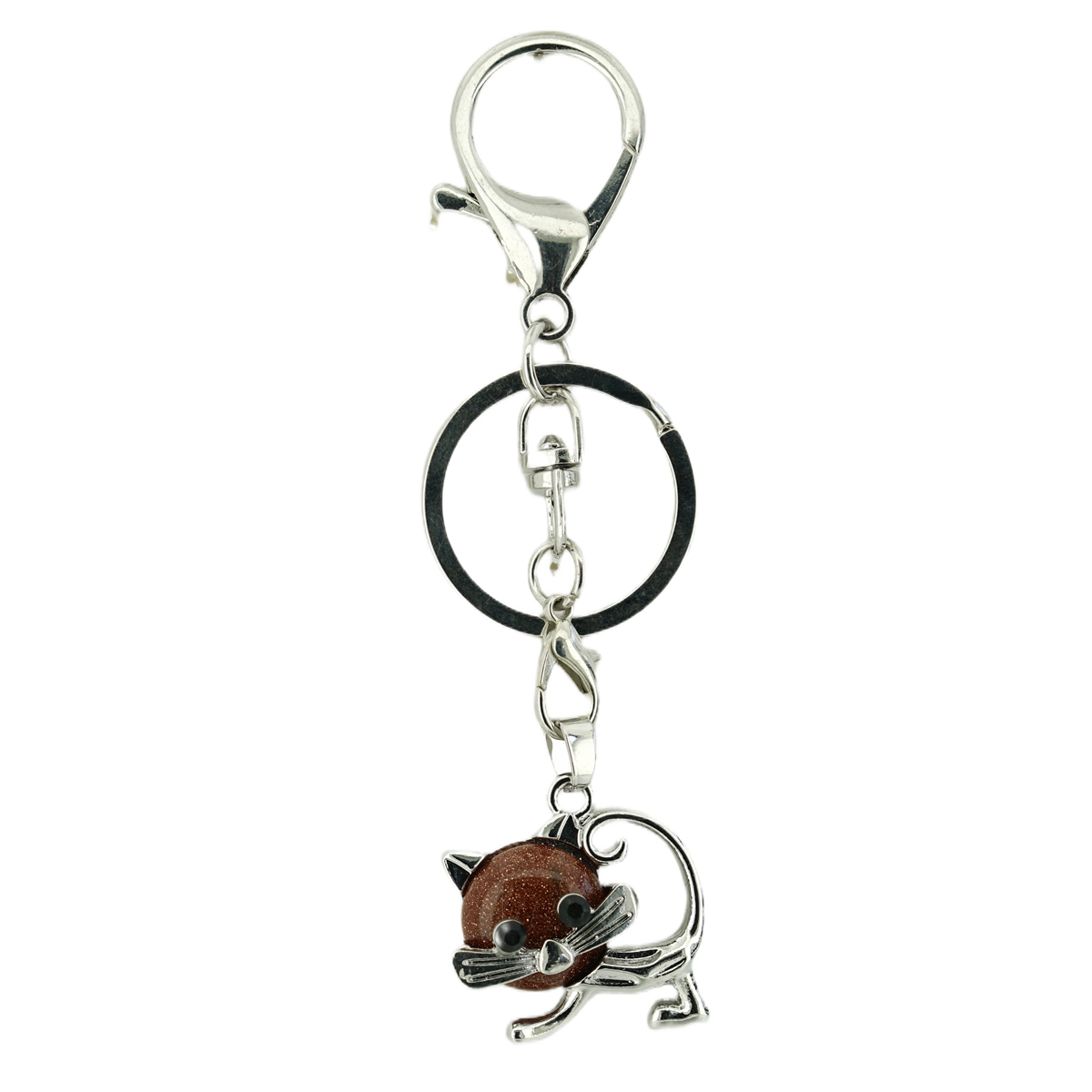 Lovely Simple Cat Natural Crystal Gemstone Keychain Stone Chakra Keyring