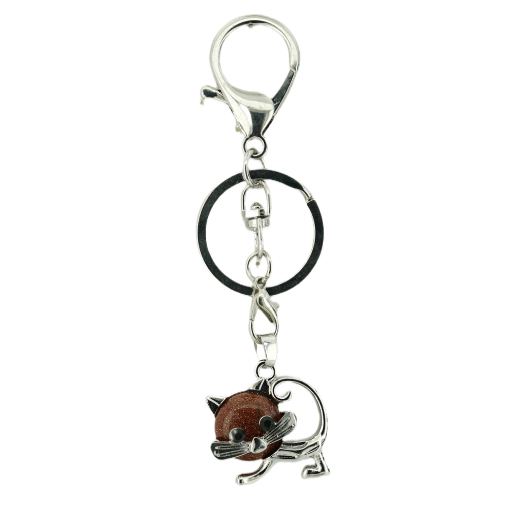 Lovely Simple Cat Natural Crystal Gemstone Keychain Stone Chakra Keyring