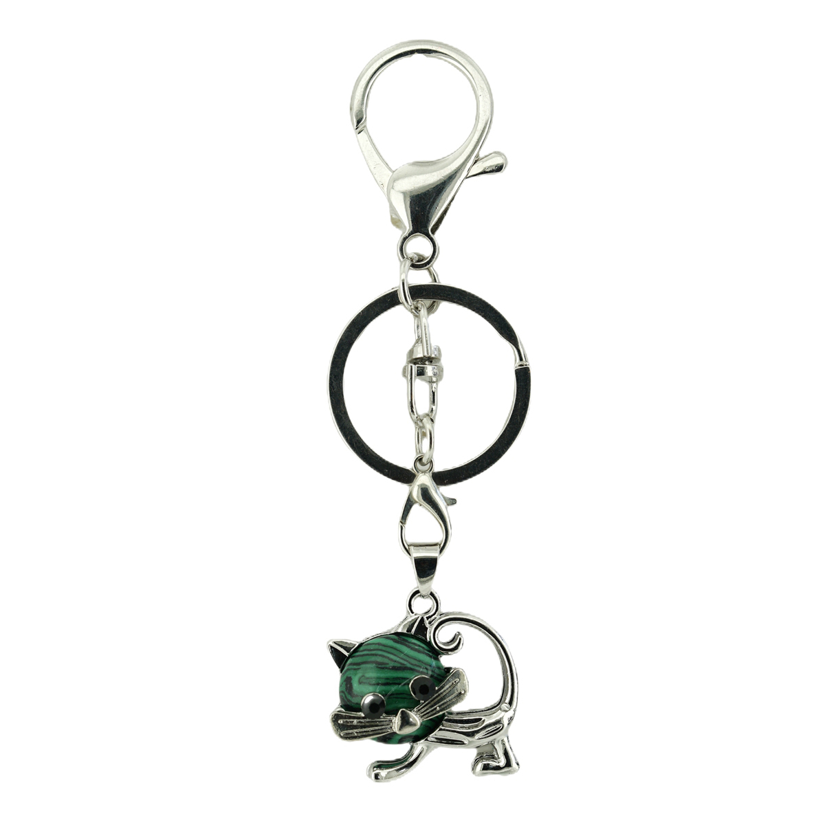 Lovely Simple Cat Natural Crystal Gemstone Keychain Stone Chakra Keyring