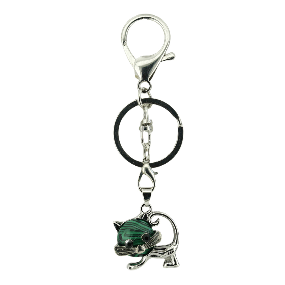 Lovely Simple Cat Natural Crystal Gemstone Keychain Stone Chakra Keyring