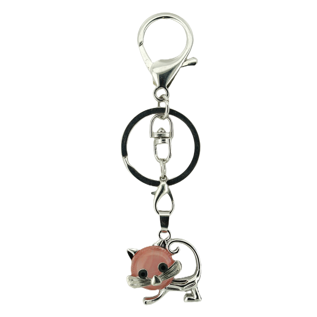 Lovely Simple Cat Natural Crystal Gemstone Keychain Stone Chakra Keyring