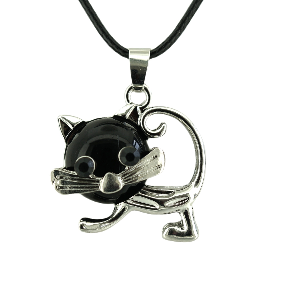 Lovely Simple Cat Crystal Gemstone Pendant Necklace Chakra Stone Jewelry for Women Girls