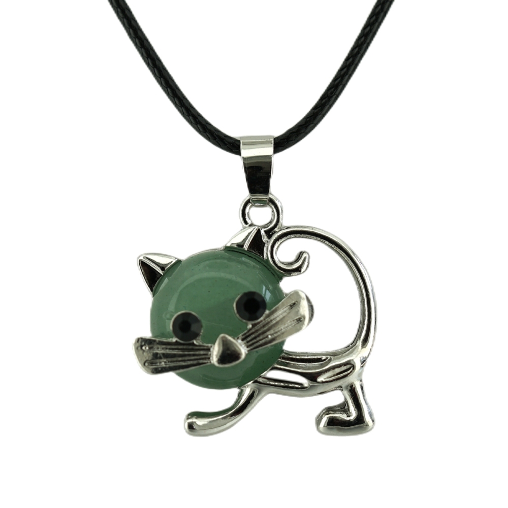 Lovely Simple Cat Crystal Gemstone Pendant Necklace Chakra Stone Jewelry for Women Girls