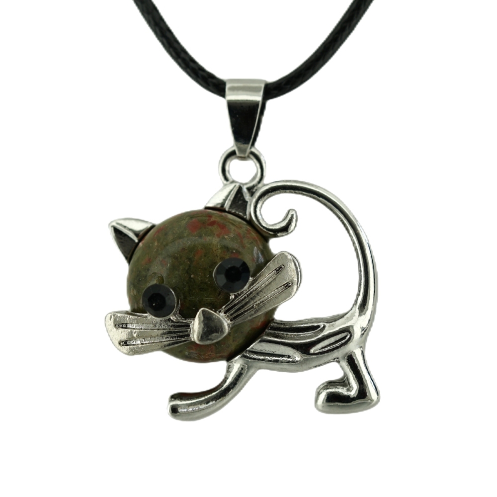 Lovely Simple Cat Crystal Gemstone Pendant Necklace Chakra Stone Jewelry for Women Girls