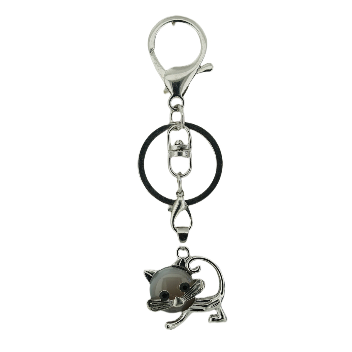 Lovely Simple Cat Natural Crystal Gemstone Keychain Stone Chakra Keyring