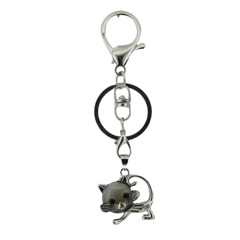 Lovely Simple Cat Natural Crystal Gemstone Keychain Stone Chakra Keyring