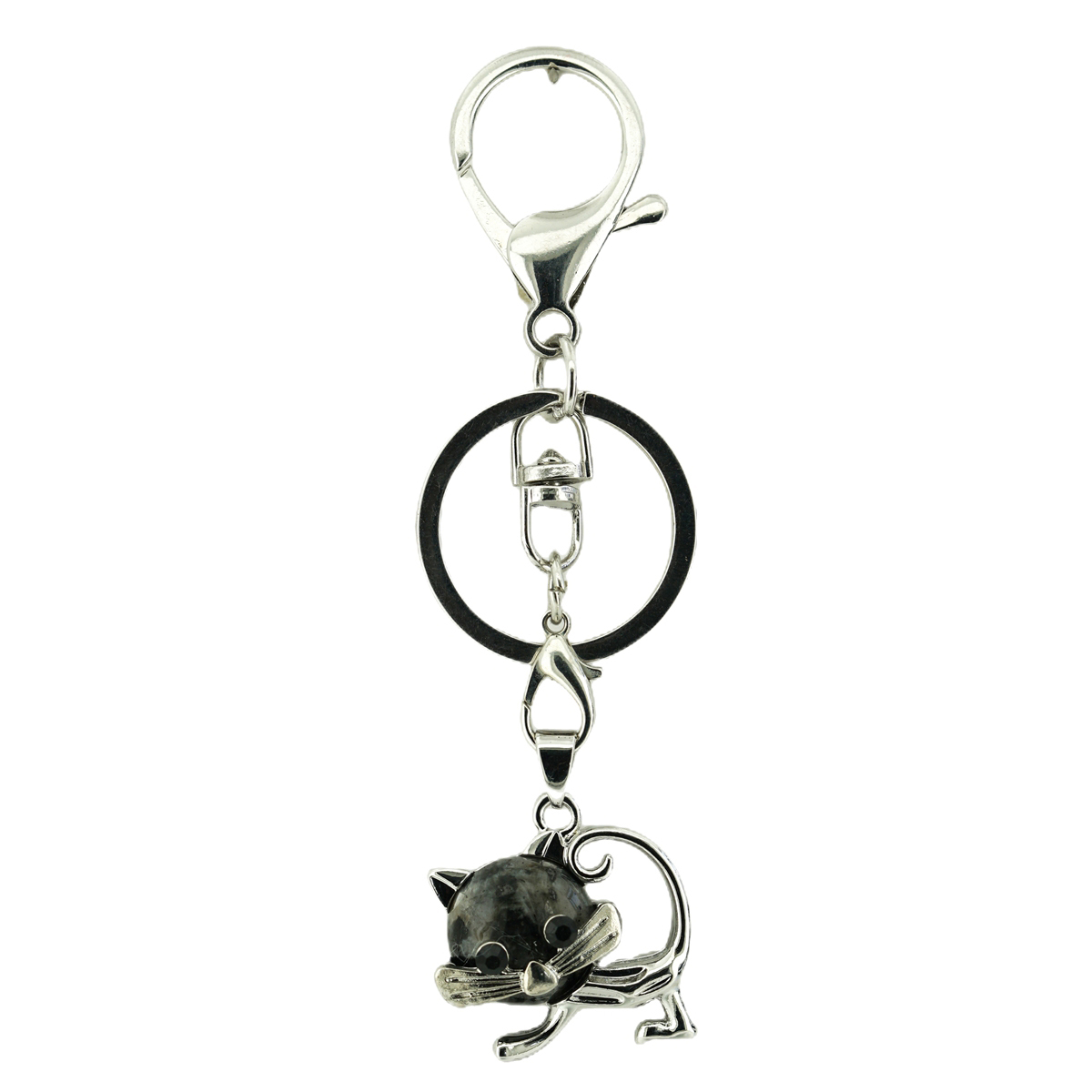 Lovely Simple Cat Natural Crystal Gemstone Keychain Stone Chakra Keyring