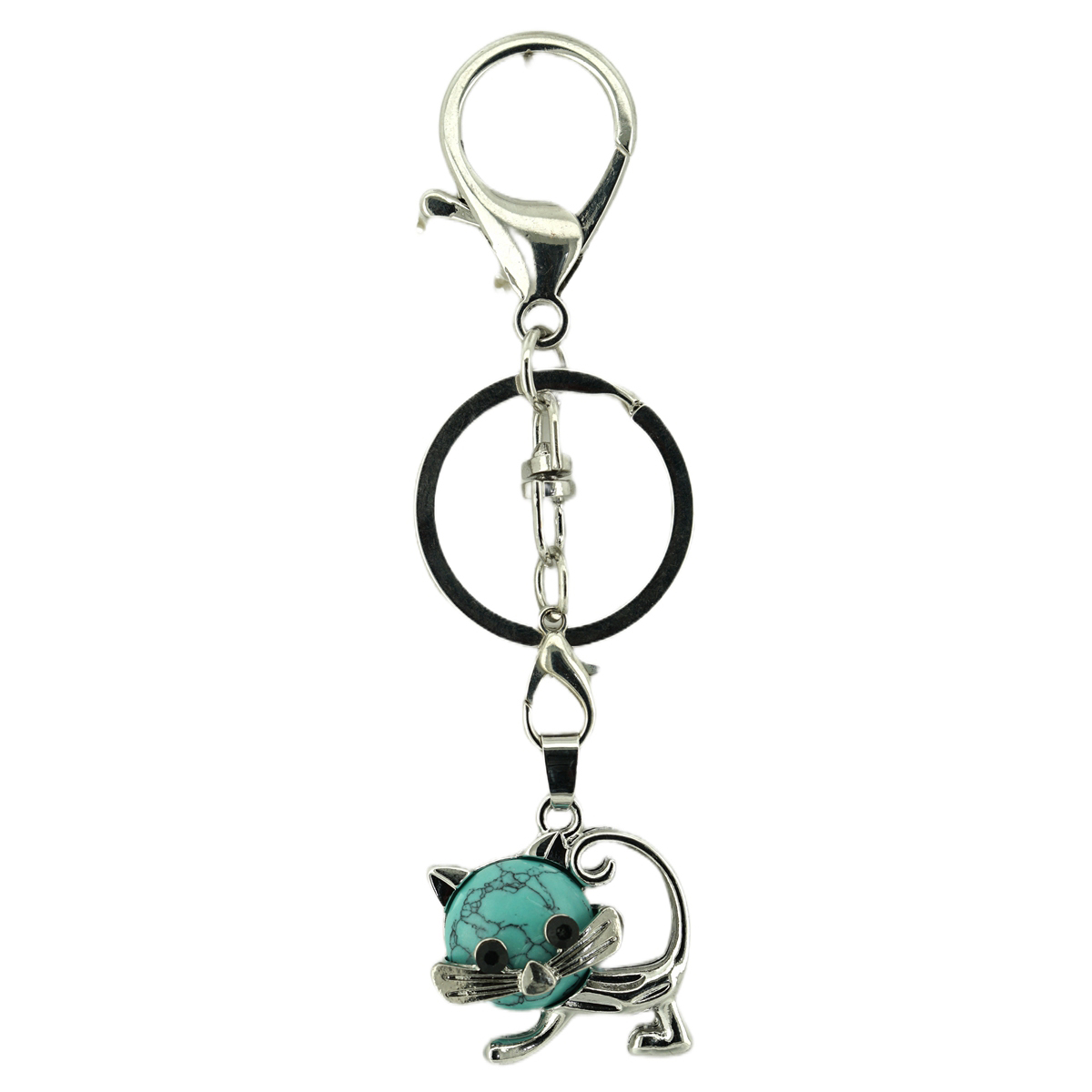 Lovely Simple Cat Natural Crystal Gemstone Keychain Stone Chakra Keyring
