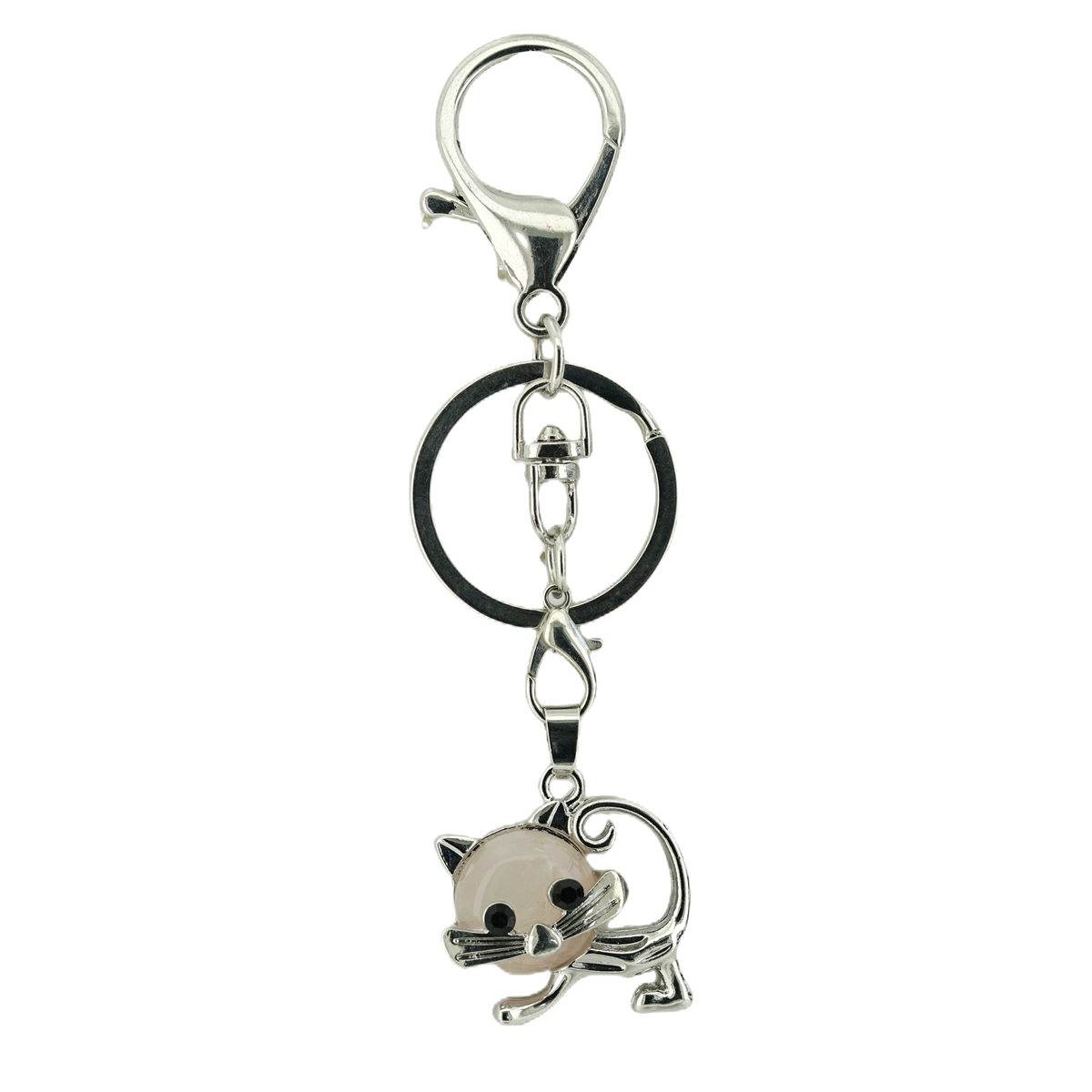 Lovely Simple Cat Natural Crystal Gemstone Keychain Stone Chakra Keyring