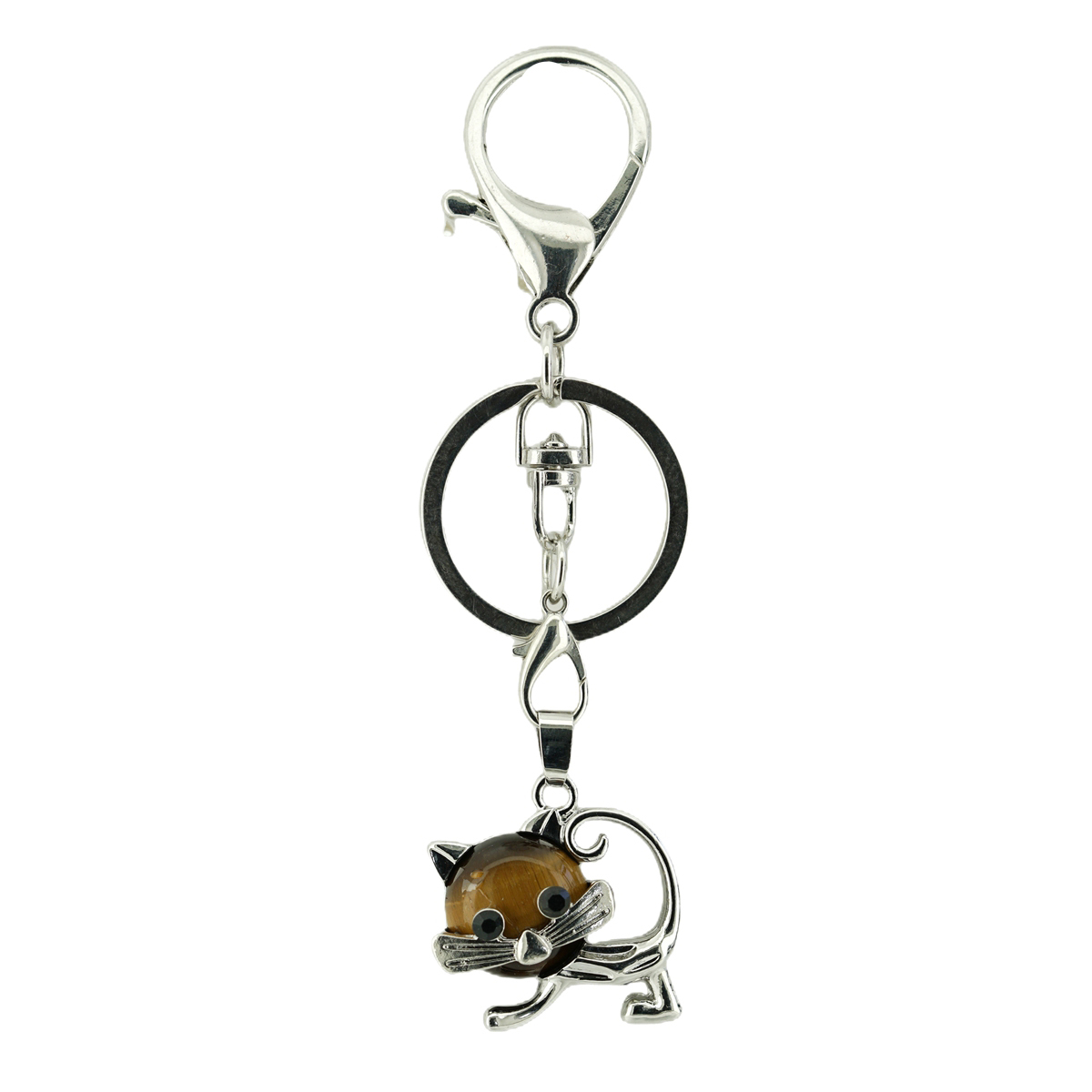 Lovely Simple Cat Natural Crystal Gemstone Keychain Stone Chakra Keyring