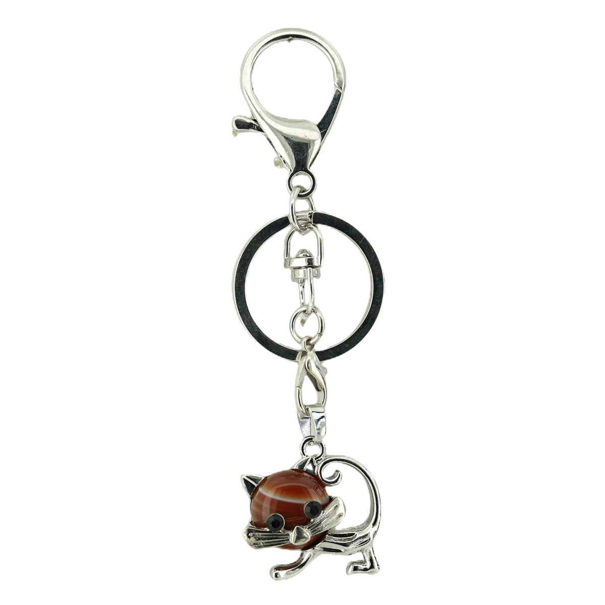 Lovely Simple Cat Natural Crystal Gemstone Keychain Stone Chakra Keyring