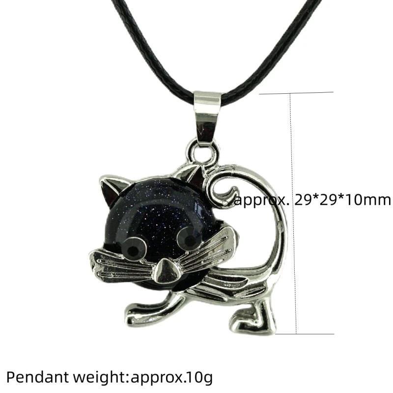 Lovely Simple Cat Crystal Gemstone Pendant Necklace Chakra Stone Jewelry for Women Girls