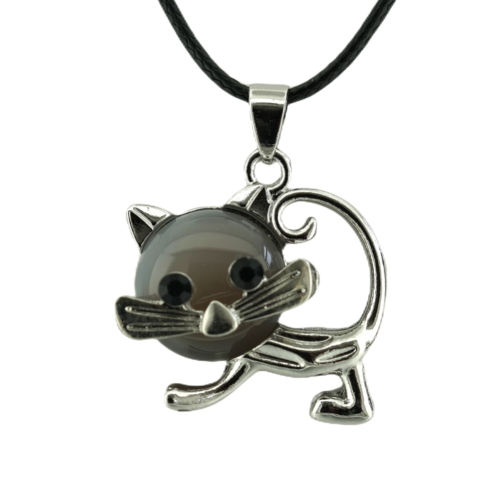 Lovely Simple Cat Crystal Gemstone Pendant Necklace Chakra Stone Jewelry for Women Girls