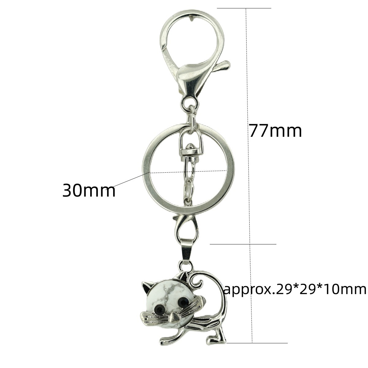 Lovely Simple Cat Natural Crystal Gemstone Keychain Stone Chakra Keyring