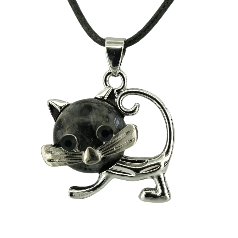 Lovely Simple Cat Crystal Gemstone Pendant Necklace Chakra Stone Jewelry for Women Girls