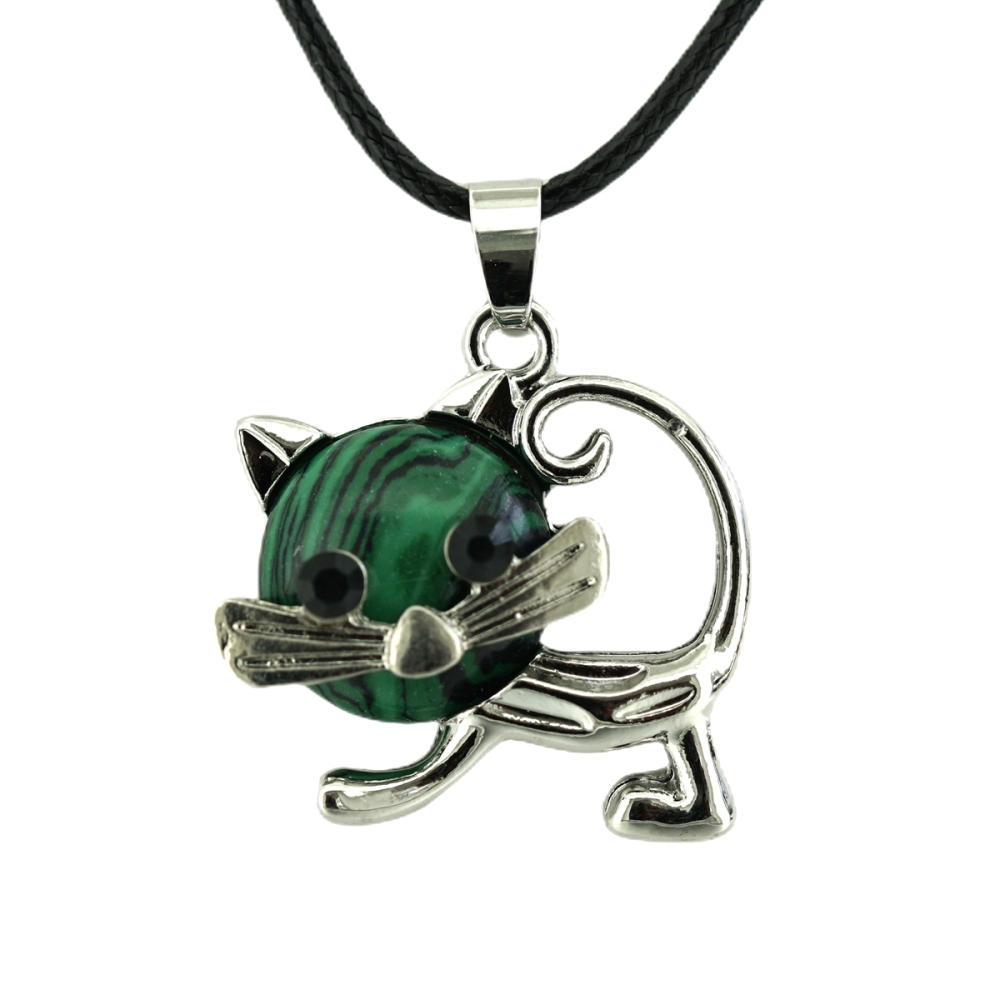 Lovely Simple Cat Crystal Gemstone Pendant Necklace Chakra Stone Jewelry for Women Girls