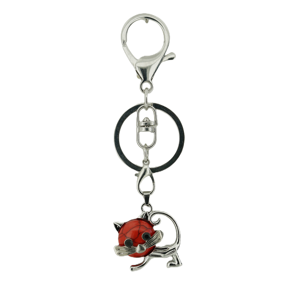 Lovely Simple Cat Natural Crystal Gemstone Keychain Stone Chakra Keyring