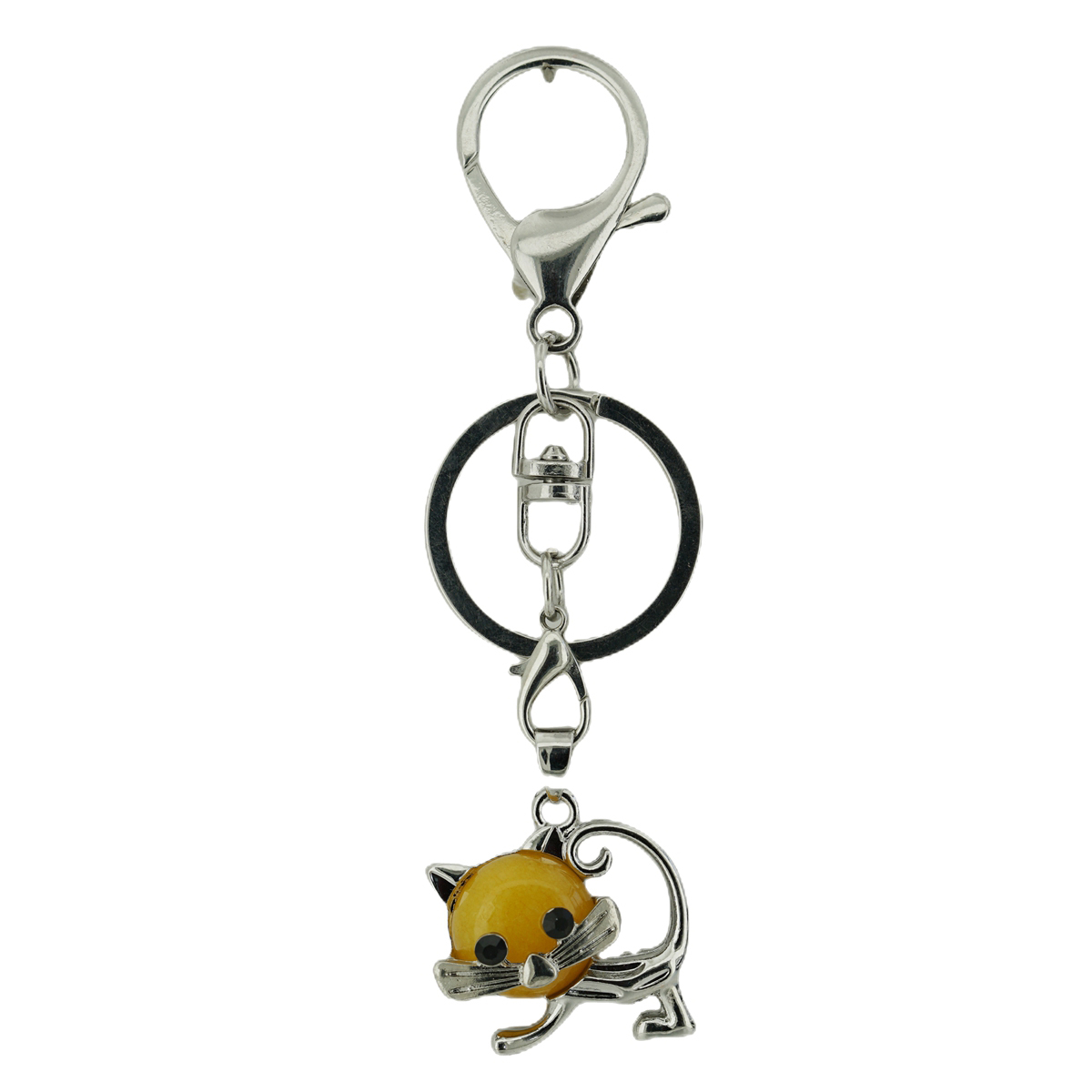 Lovely Simple Cat Natural Crystal Gemstone Keychain Stone Chakra Keyring