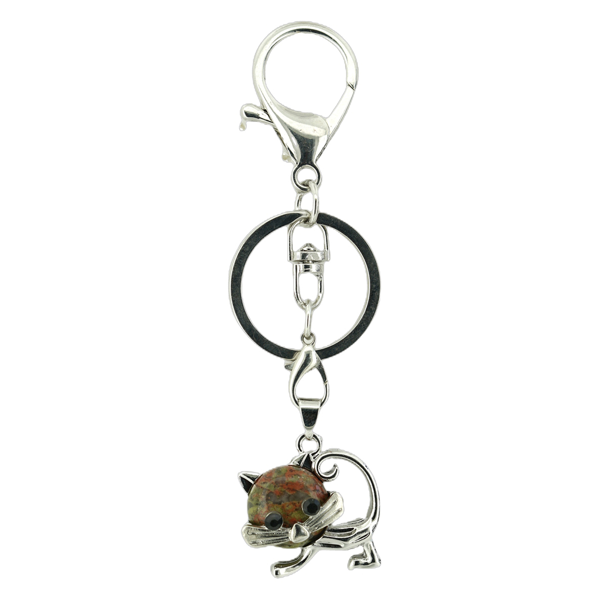 Lovely Simple Cat Natural Crystal Gemstone Keychain Stone Chakra Keyring