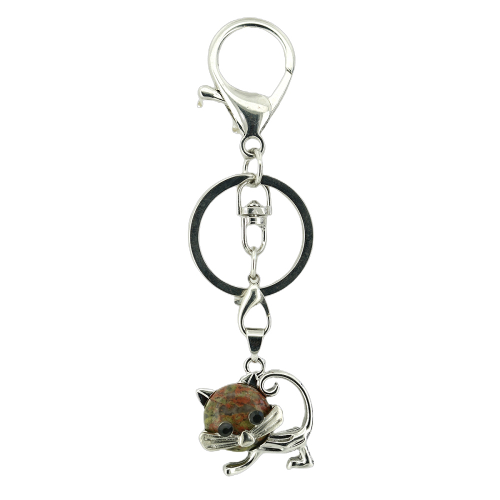 Lovely Simple Cat Natural Crystal Gemstone Keychain Stone Chakra Keyring