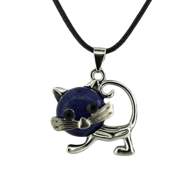 Lovely Simple Cat Crystal Gemstone Pendant Necklace Chakra Stone Jewelry for Women Girls