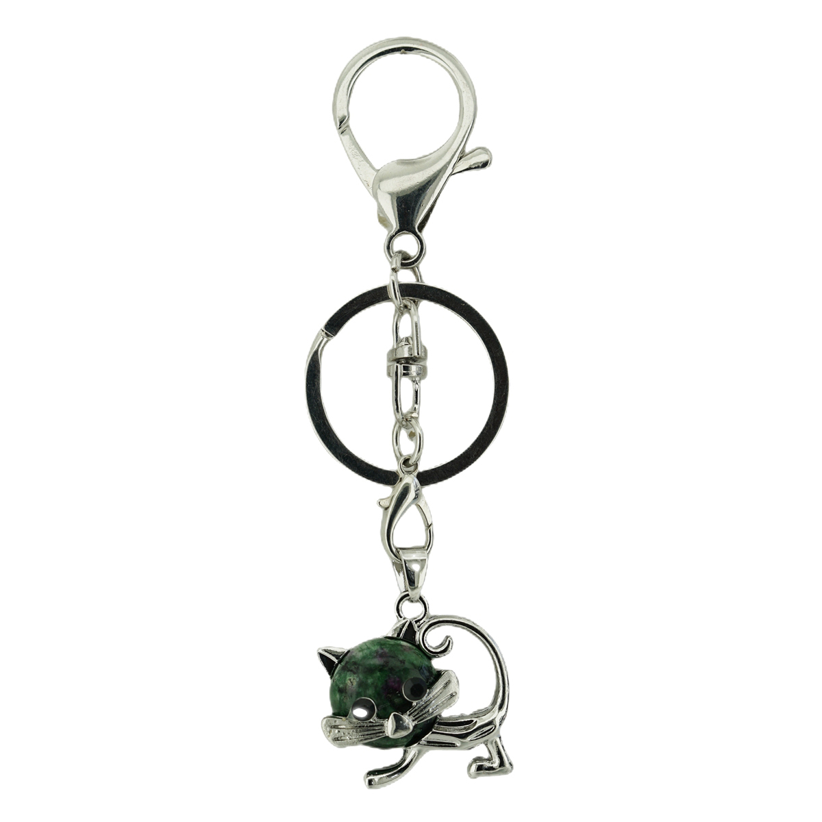 Lovely Simple Cat Natural Crystal Gemstone Keychain Stone Chakra Keyring