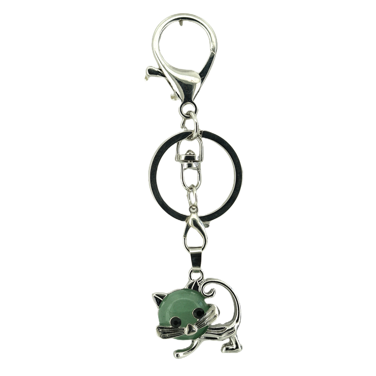 Lovely Simple Cat Natural Crystal Gemstone Keychain Stone Chakra Keyring