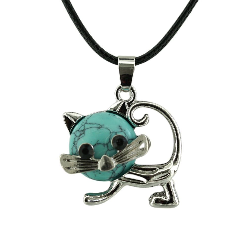 Lovely Simple Cat Crystal Gemstone Pendant Necklace Chakra Stone Jewelry for Women Girls