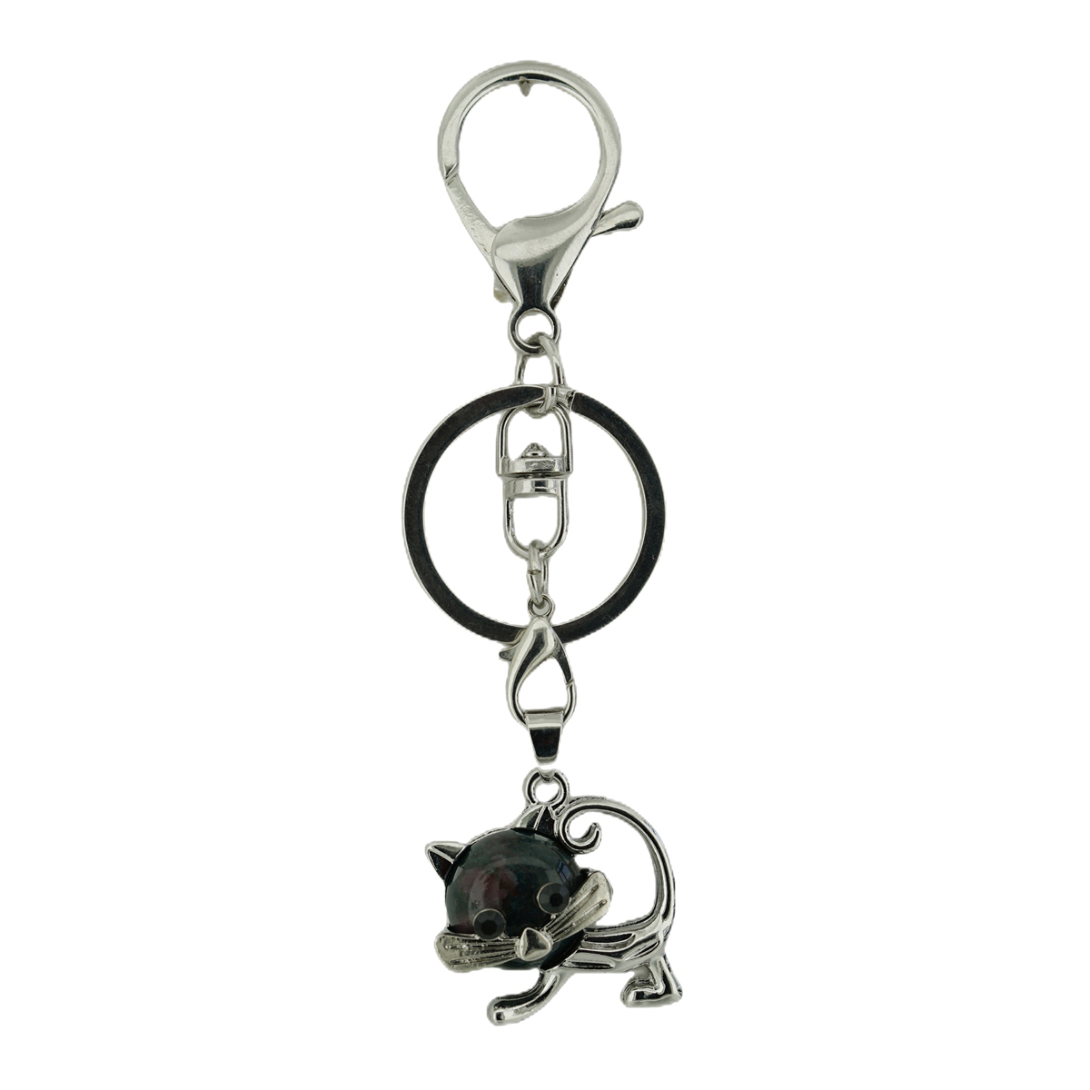 Lovely Simple Cat Natural Crystal Gemstone Keychain Stone Chakra Keyring
