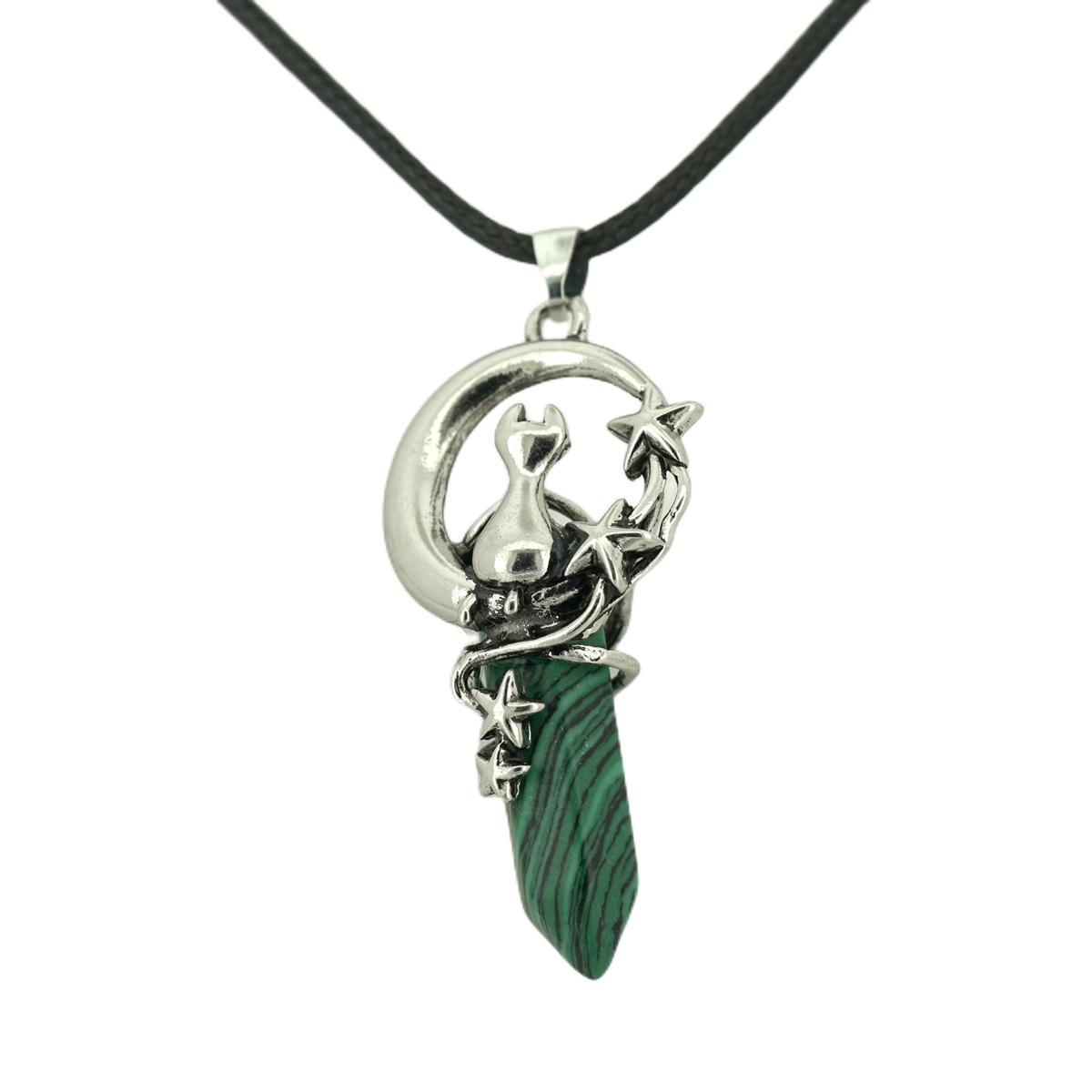 1 Pc Cute Lucky Moon Cat Hexagon Healing Crystal Pendant Necklace Crescent Moon and Star Gemstone Jewelry for Women Girls