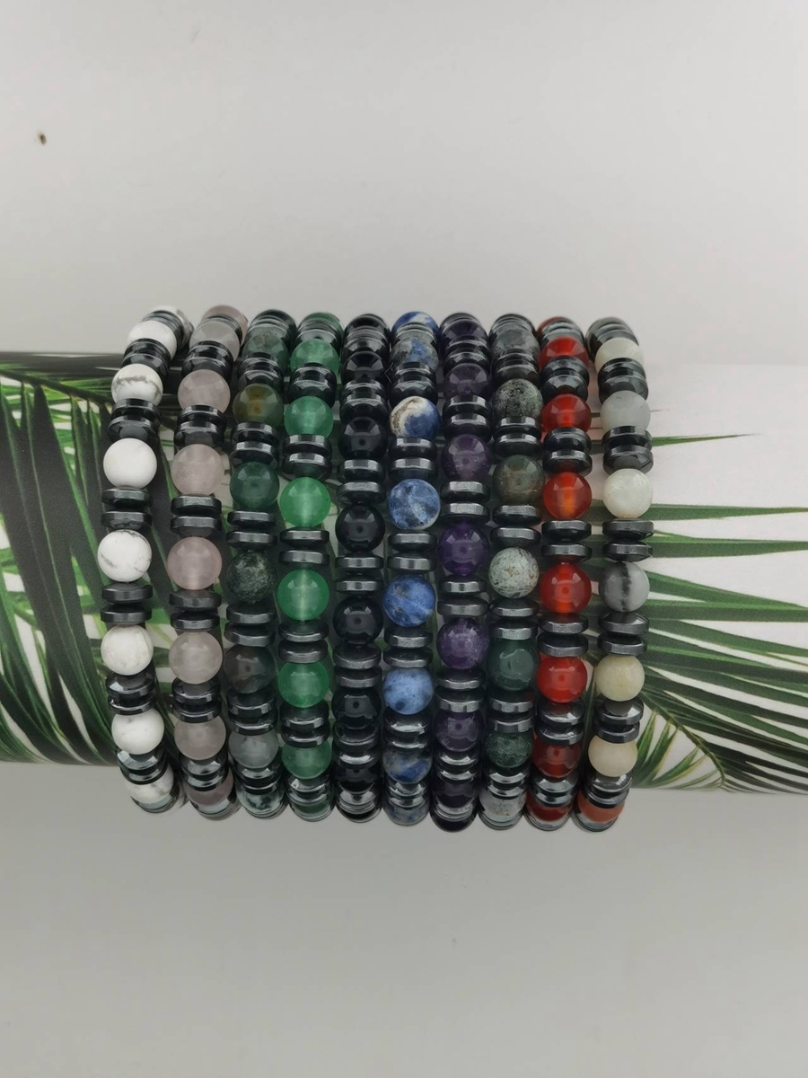 8MM Round Beads Hematite Stretch Healing Crystal Bracelets Inspirational Gemstone Jewelry Gift Idea You Are Loved