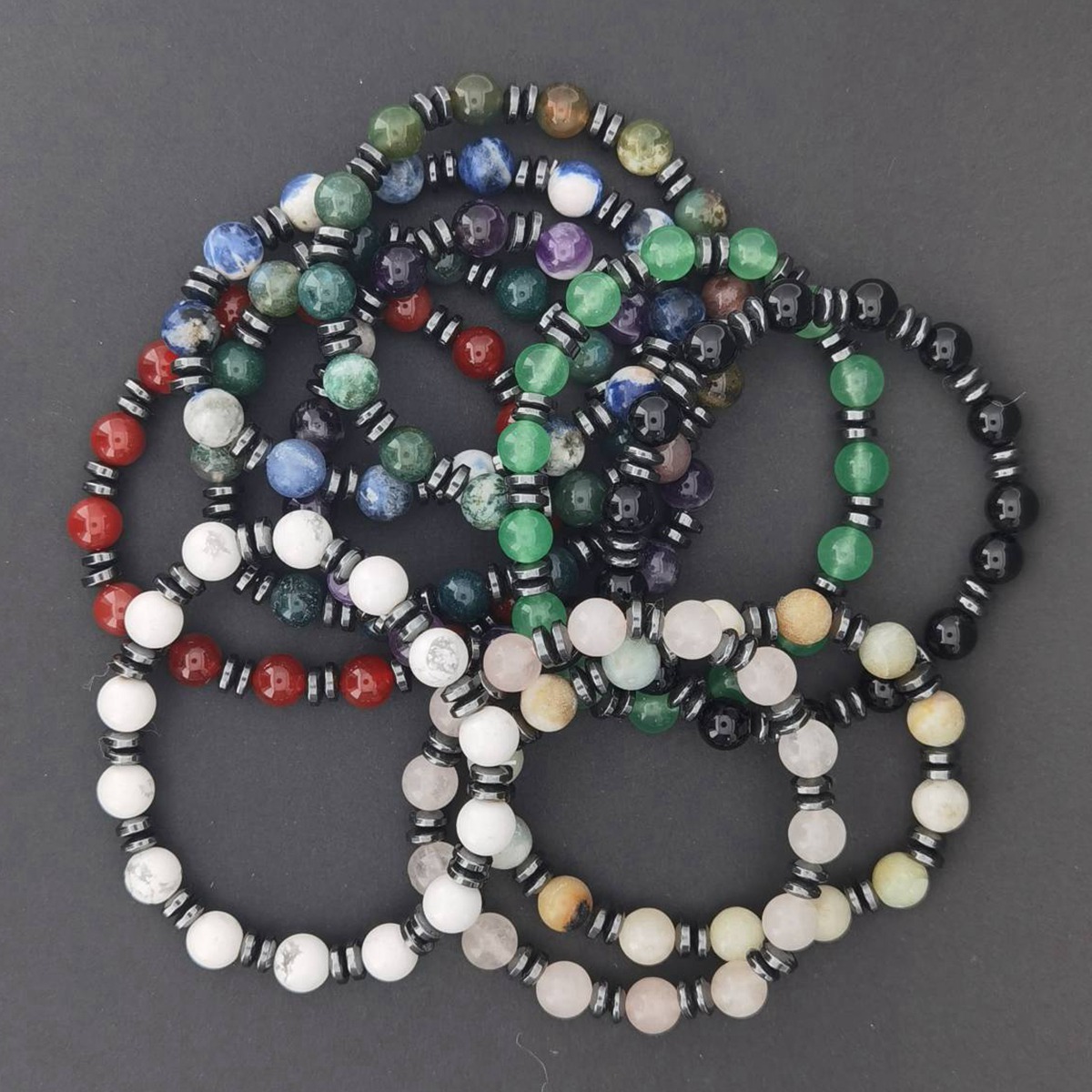 8MM Round Beads Hematite Stretch Healing Crystal Bracelets Inspirational Gemstone Jewelry Gift Idea You Are Loved