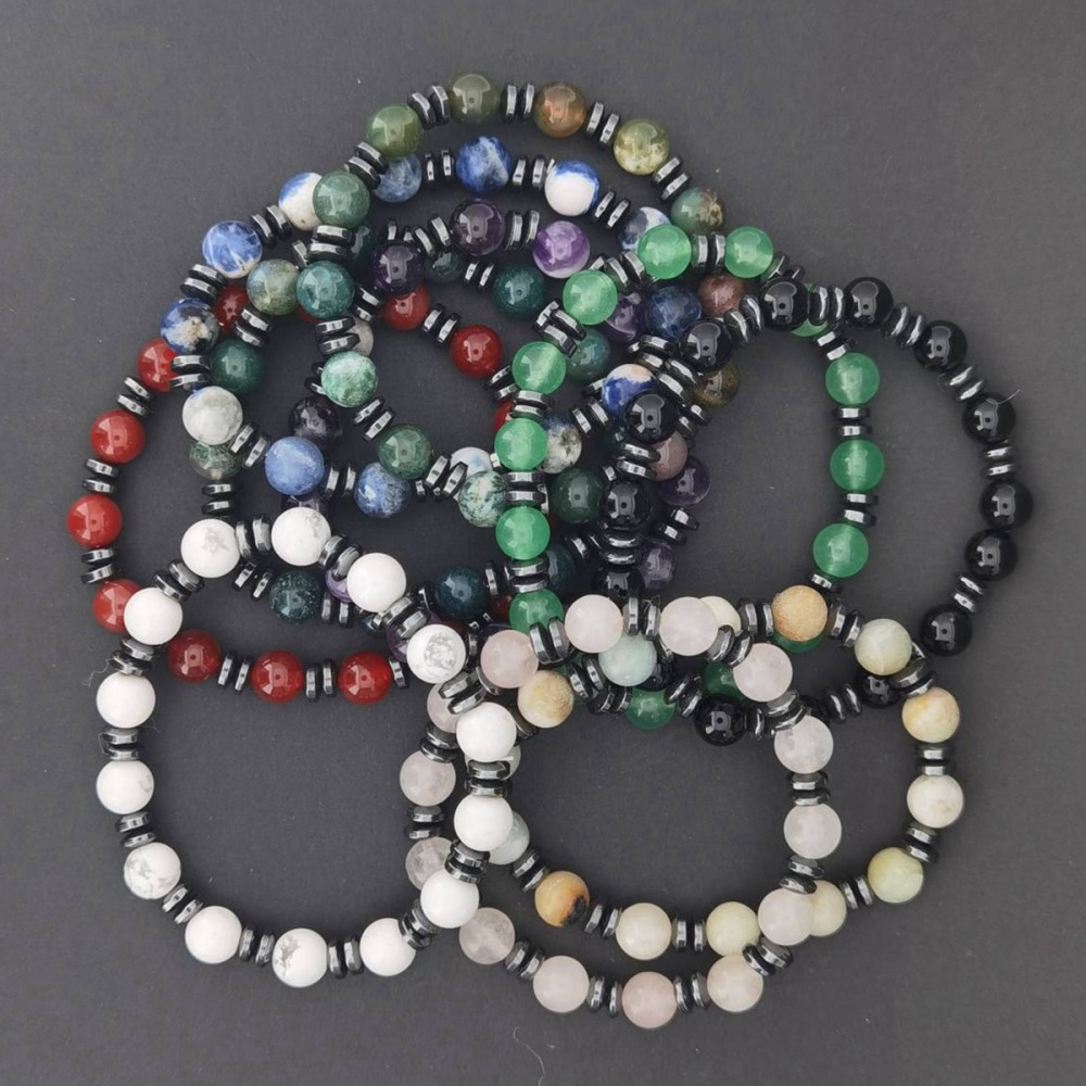 8MM Round Beads Hematite Stretch Healing Crystal Bracelets Inspirational Gemstone Jewelry Gift Idea You Are Loved