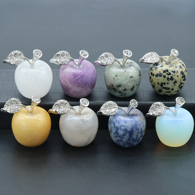 1 Pc 0.79Inch Natural Crystal Apple Ornament Birthstone Gemstone  for Home Office Decor