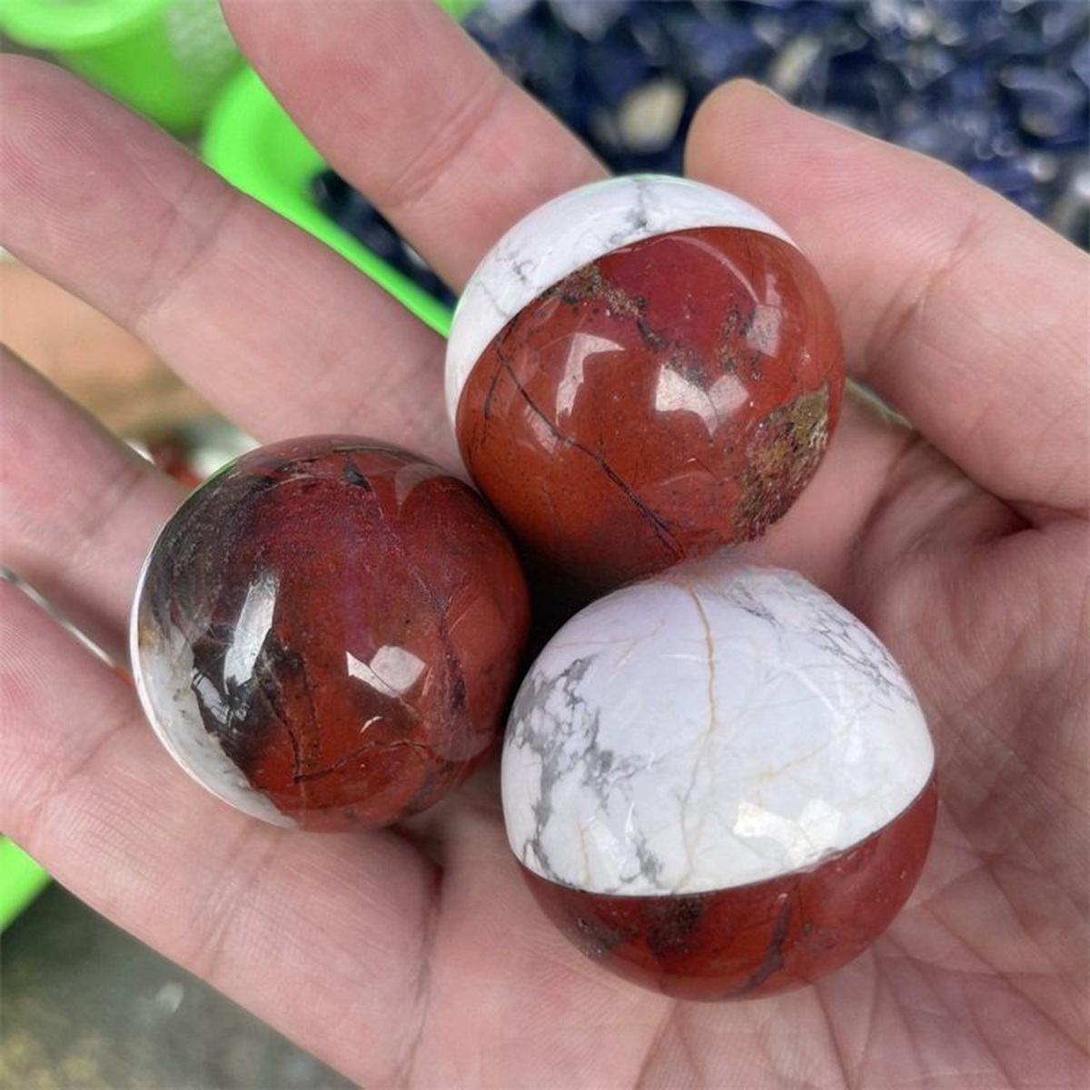 1 Pc 0.79In/1.18In/1.57In Red Jasper Howlite  Pokemon Poké Ball Christmas Ornament Natural Gemstone Decoration for Home Office